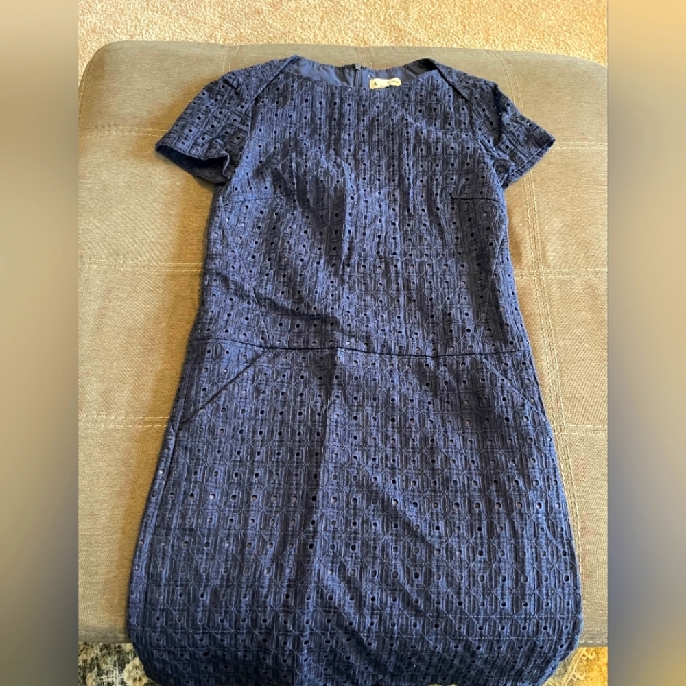 Ava & Aiden Navy Blue Crochet Midi Crewneck Dress Size 4